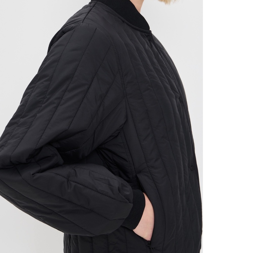 RAINS Banja Liner Bomber Jacket Black Quilted Padded Snap Front Women's Size M - Picture 10 of 10